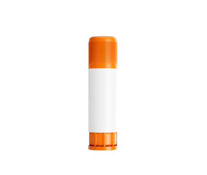 Close-up of a glue stick with a white body and orange cap. 3d illustration
