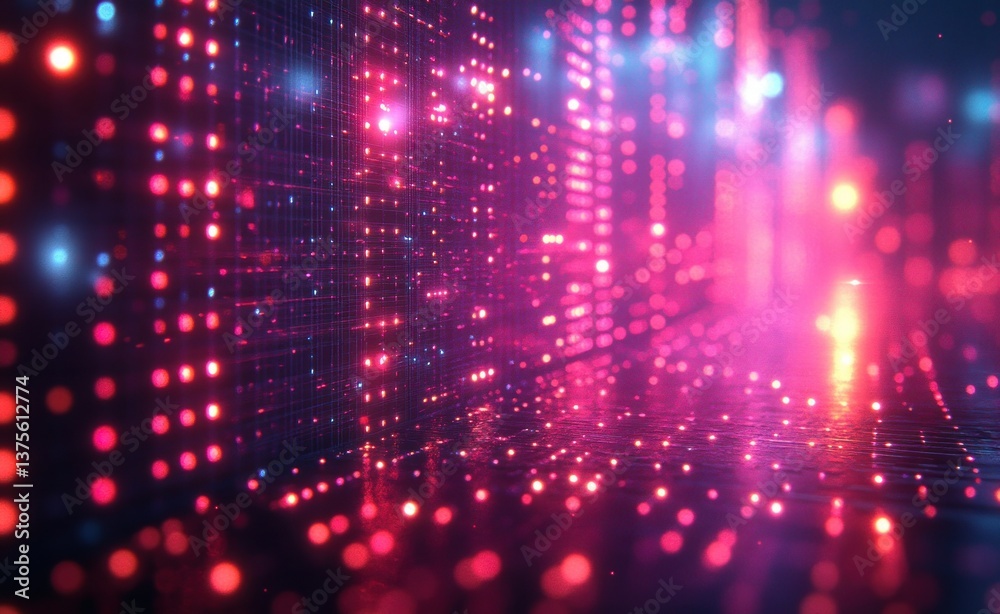 Fototapete Futuristic Digital Cyberpunk Grid with Quantum Architecture and Blockchain Technology