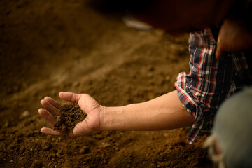 Close up of an agronomist analyzing soil quality for crop cultivation