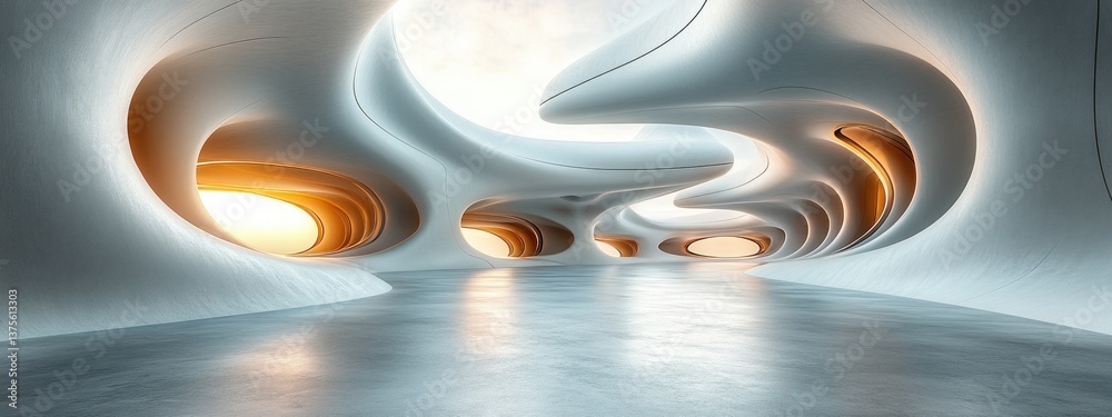 Aufkleber Futuristic Minimalist Architecture Background White Flowing Design