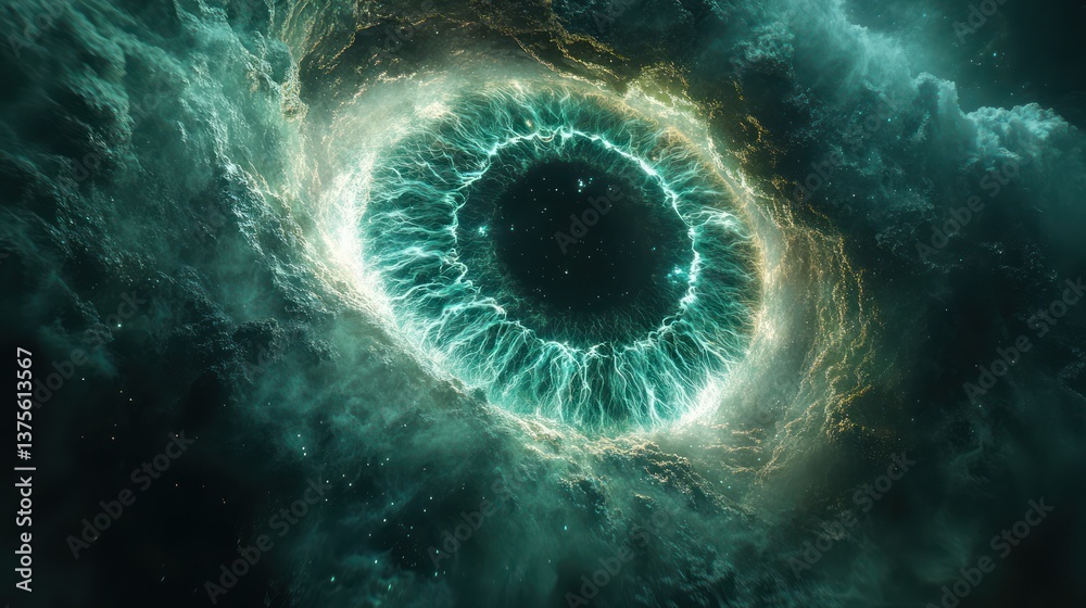 Aufkleber artificial intelligence eye technology in dark green virtual cyberspace for surveillance and securit