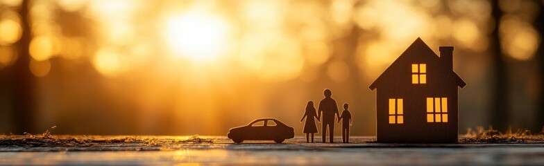 Insurance Coverage for Family, Home, and Car Protection Concept