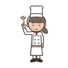ポイントを説明する若い女性コックさんの全身イラスト