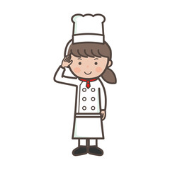 了解のポーズをする若い女性コックさんの全身イラスト