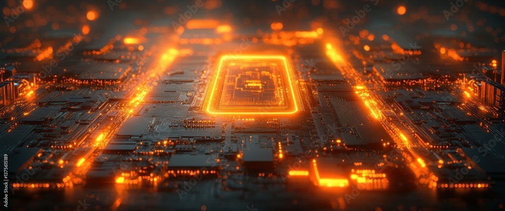 Poster futuristic circuit board cyberpunk abstract data processing neon lights