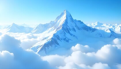 Obraz premium A breathtaking panoramic view of snow-capped mountains piercing through a sea of clouds under a clear blue sky