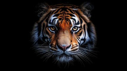 Fototapeta premium Majestic tiger close-up jungle habitat animal photography dark background wild nature powerful presence