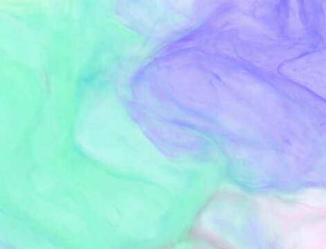 Delicate watercolor animation with smooth transitions between mint green and soft purple hues. Gentle fluid movements create ethereal patterns like paint spreading on wet paper with dreamy pastel colo