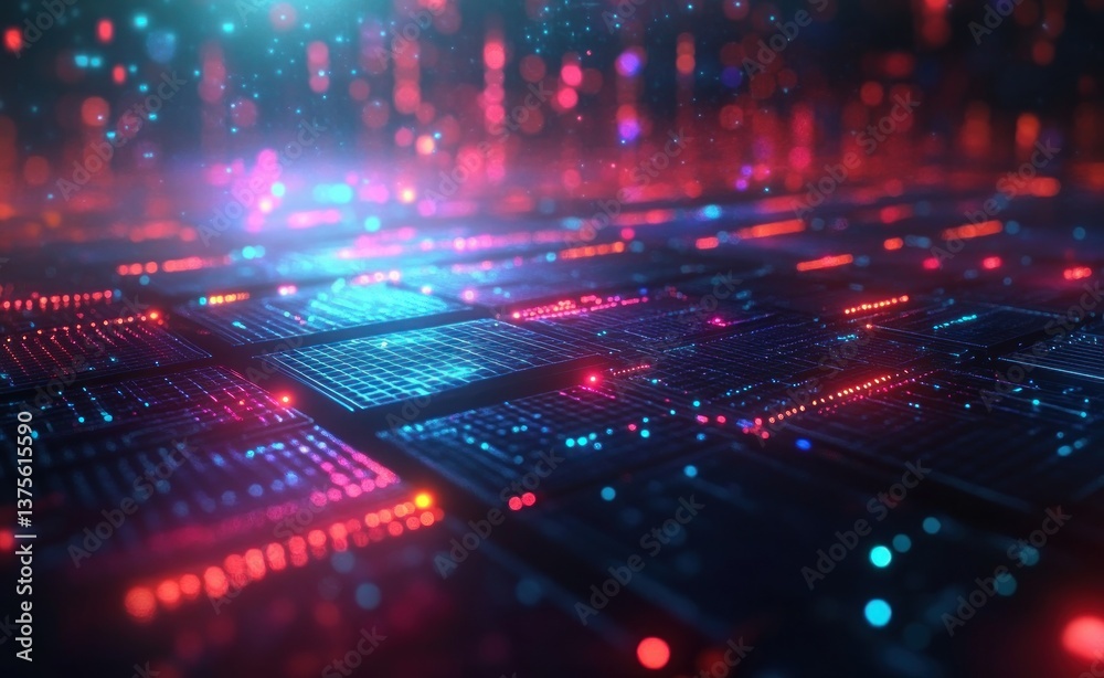 Poster Futuristic Cyberpunk Digital Grid High-Tech Quantum Architecture Information Clusters