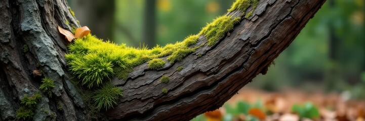 old tree trunk with moss and lichen on brown wood background, moss, brown wood