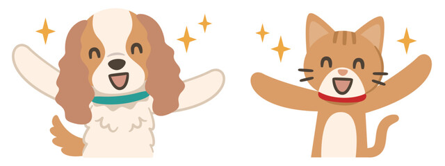 笑顔の犬と猫のイラスト