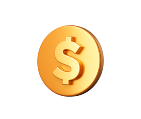 3d Golden circular button with a white dollar symbol in the center. 3D Illustration.