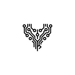 Tech Logo: Minimalist Circuit Board Design on Neutral Background