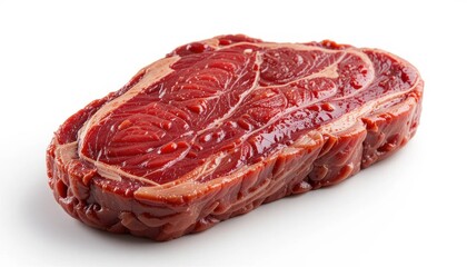 Obraz premium Close Up of Marbled Raw Beef Steak Isolated on White Background