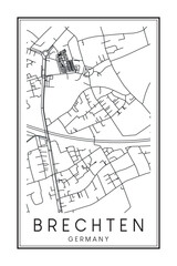 Hand drawn printable downtown road map poster of borough BRECHTEN of the German city of DORTMUND on solid white background with city name