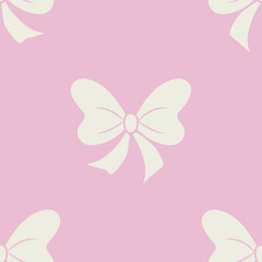 Fototapeta premium Tiny coquette bows on a pink background - seamless pattern design. Vector hand drawn sketch illustration. 