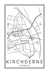 Hand drawn printable downtown road map poster of borough KIRCHDERNE of the German city of DORTMUND on solid white background with city name