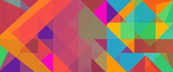 Vibrant, intersecting triangles and squares forming a bold, colorful abstract design, modern, space