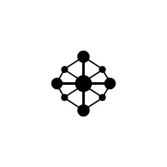 Geometric Connection Icon: Black Nodes & Lines on White, Minimalist Design