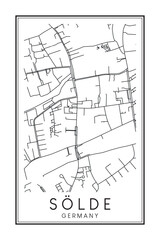 Hand drawn printable downtown road map poster of borough SÖLDE of the German city of DORTMUND on solid white background with city name
