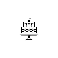Minimalist Cake Icon: Black Line Art on White Background