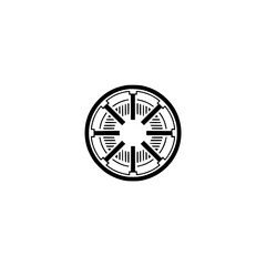 Futuristic Gear Symbol - Circular Tech Design, Black & White, Isolated