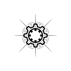 Fototapeta premium Minimalist Gear Icon with Rays, Black & White, Tech Design, Symbol