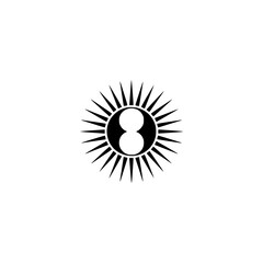 Abstract Sun Symbol with Number 8 - Geometric Design, Minimalist, Black and White
