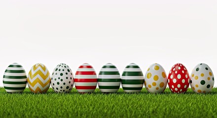 Fototapeta premium A Clean and Modern Design Featuring a Row of Minimalist Painted Easter Eggs in Bold Geometric Patterns,