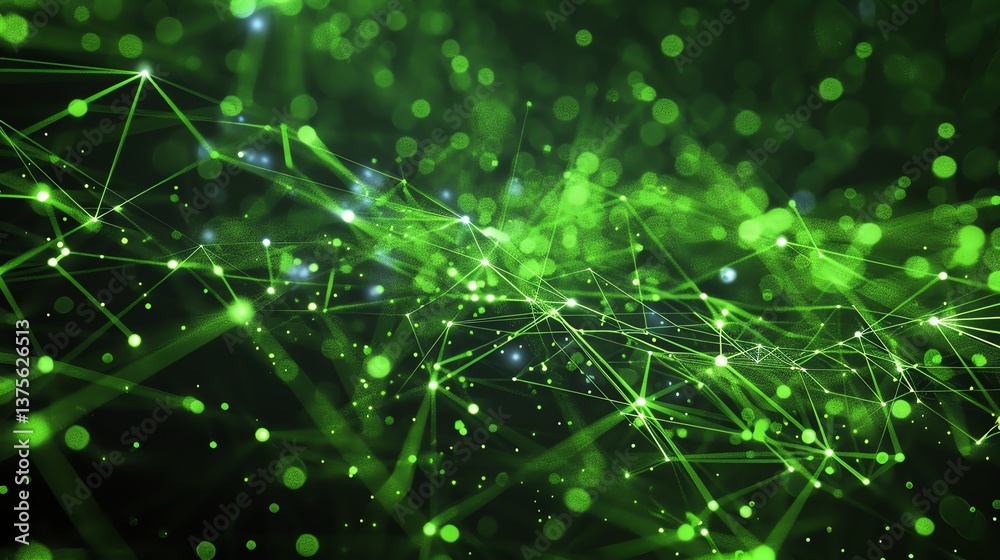 Poster Elegant green background with plexus structure. Plexus is a network of interconnected points or nodes.
