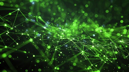 Elegant green background with plexus structure. Plexus is a network of interconnected points or nodes.