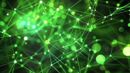 Glowing green neural network. Abstract futuristic background. Artificial intelligence. 3D rendering.
