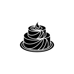 Minimalist Two-Tier Cake Icon, Black and White, Vector Illustration