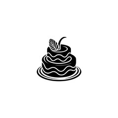 Elegant Black & White Cake Icon: Celebration, Dessert, Minimalist Design