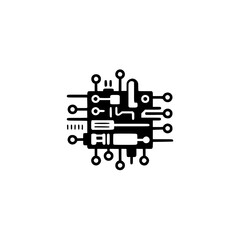 Minimalist Black Circuit Board Icon on White Background