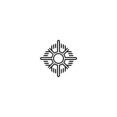Minimalist Black Sun Symbol on White Background