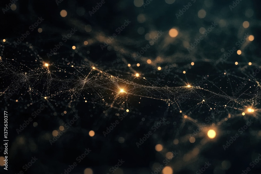 Poster glowing network of connections represents digital data processing in a virtual landscape, digital da