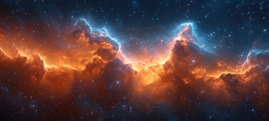Vibrant Nebula in Space with Stars and Galaxy