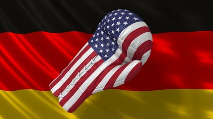 Germany USA flags and US boxing glove spending confrontation graphic illustration in high resolution for business and print