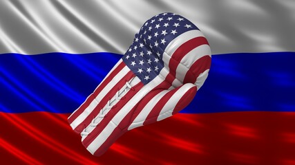 Confrontation USA Russia boxing glove conflict graphic illustration in high resolution for print and business