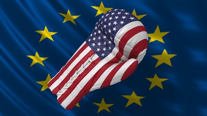 Tariffs trade war USA EU flag and boxing glove in high resolution for print and business