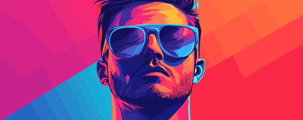 Colorful abstract portrait of man with sunglasses in retro pop art style - vector.