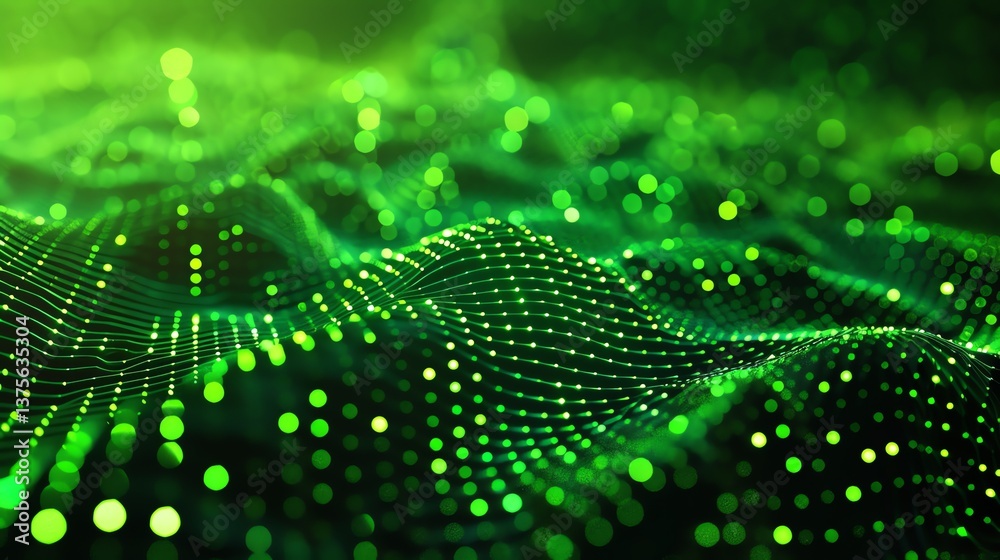 Canvas Prints abstract glowing green wave of particles. futuristic technology or science fiction background.
