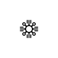 Abstract Tech Icon: Modern Circular Circuit Design, Black on White, Minimalist Logo