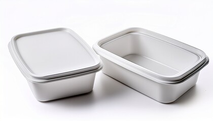 two white plastic food containers isolated with white background