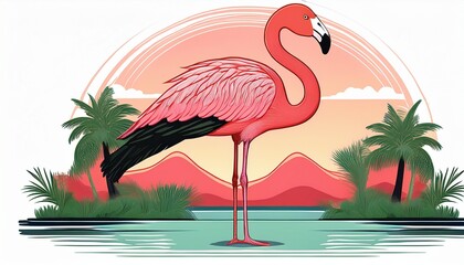 Fototapeta premium majestic flamingo standing in nature isolated image