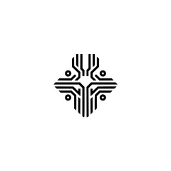 Abstract Tech Cross Logo: Minimalist Circuit Board Design, Modern Icon
