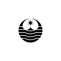 Abstract Black and White Logo: Star, Waves, and Crescent Forms