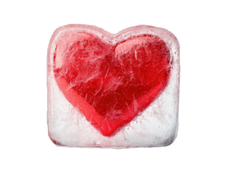 Heart-shaped ice cube for romantic occasions and celebrations, cut out - stock png.