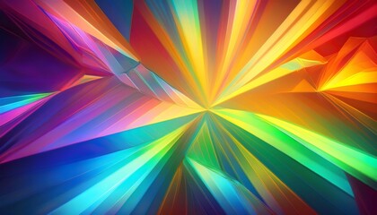 Fototapeta premium Light refracting through crystal surface, generating prismatic rainbow patterns with colorful angular beams spreading dynamically